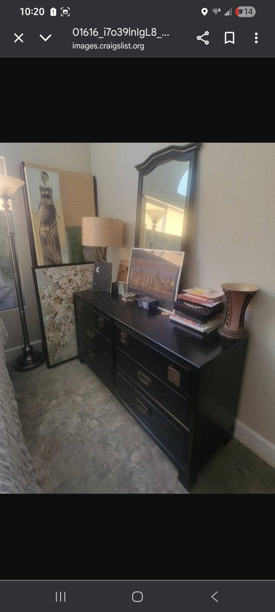 Davis Cabinet Company Six Drawer Black Dresser Matching Mirror