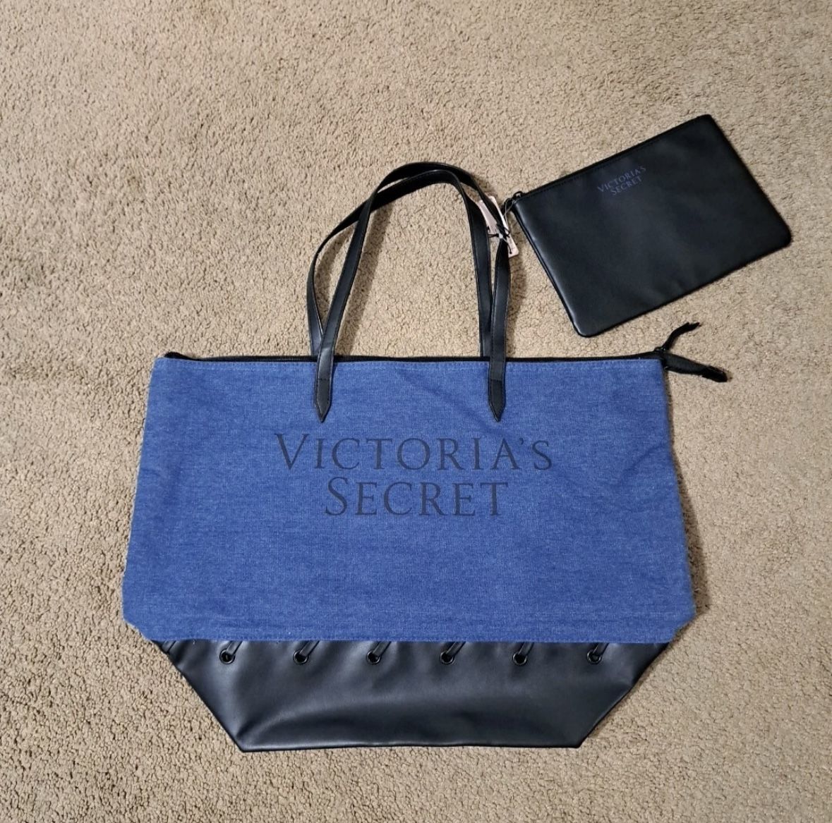 New with tags Large Victoria's Secret Denim Weekender Tote Bag and Pouch