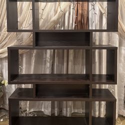 3-tier Geometric Modern Open Composite Bookcase Dark Brown 