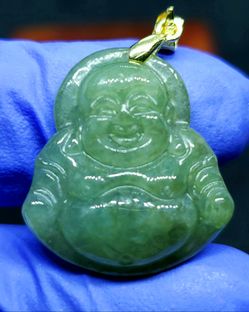 Burmese icy type A jadeite jade pendant lucky happy Buddha.