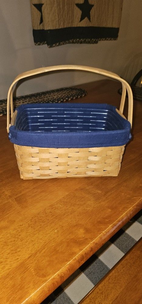 Longaberger Basket With Blue Liner And Protector Like New