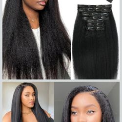 Kinky Straight Clip ins 18 Inch Clip in Hair Extensions Real Human Hair for Black Women Brazilian Remy Human Hair Extensions 110g 8Pcs Per Set with 20