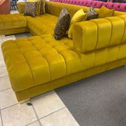 Ariana Mustard Velvet Double Chaise Sectional