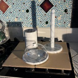 A Set Of Utensils Holder, Napkins Holder And Small Cake Plate