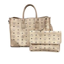 MCM-Visetos Munchen Tote with Pouch Beige