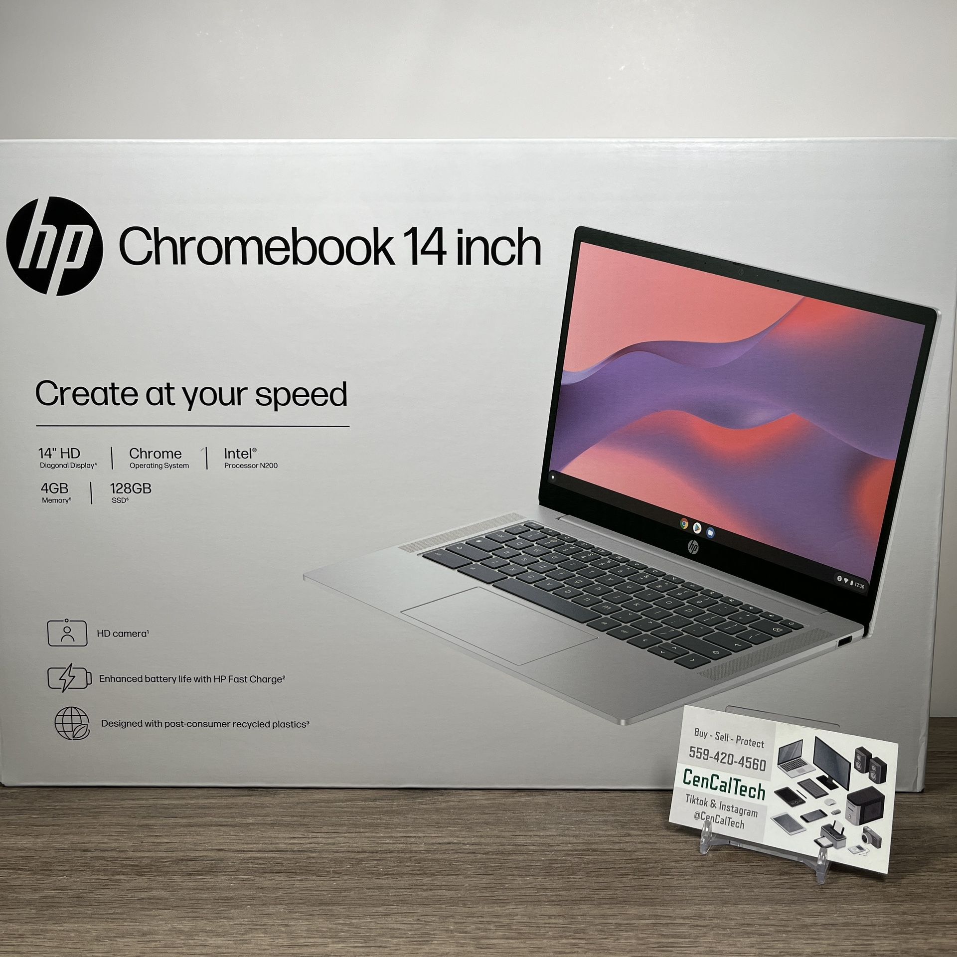 New HP Chromebook 14 inch Laptop Intel Processor N200 4GB RAM 128GB UFS Glacier Silver with Receipt