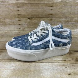 Vans Woven Old Skool Stackform Womens Sz 9 Blue Denim Platform Sneakers Shoes
