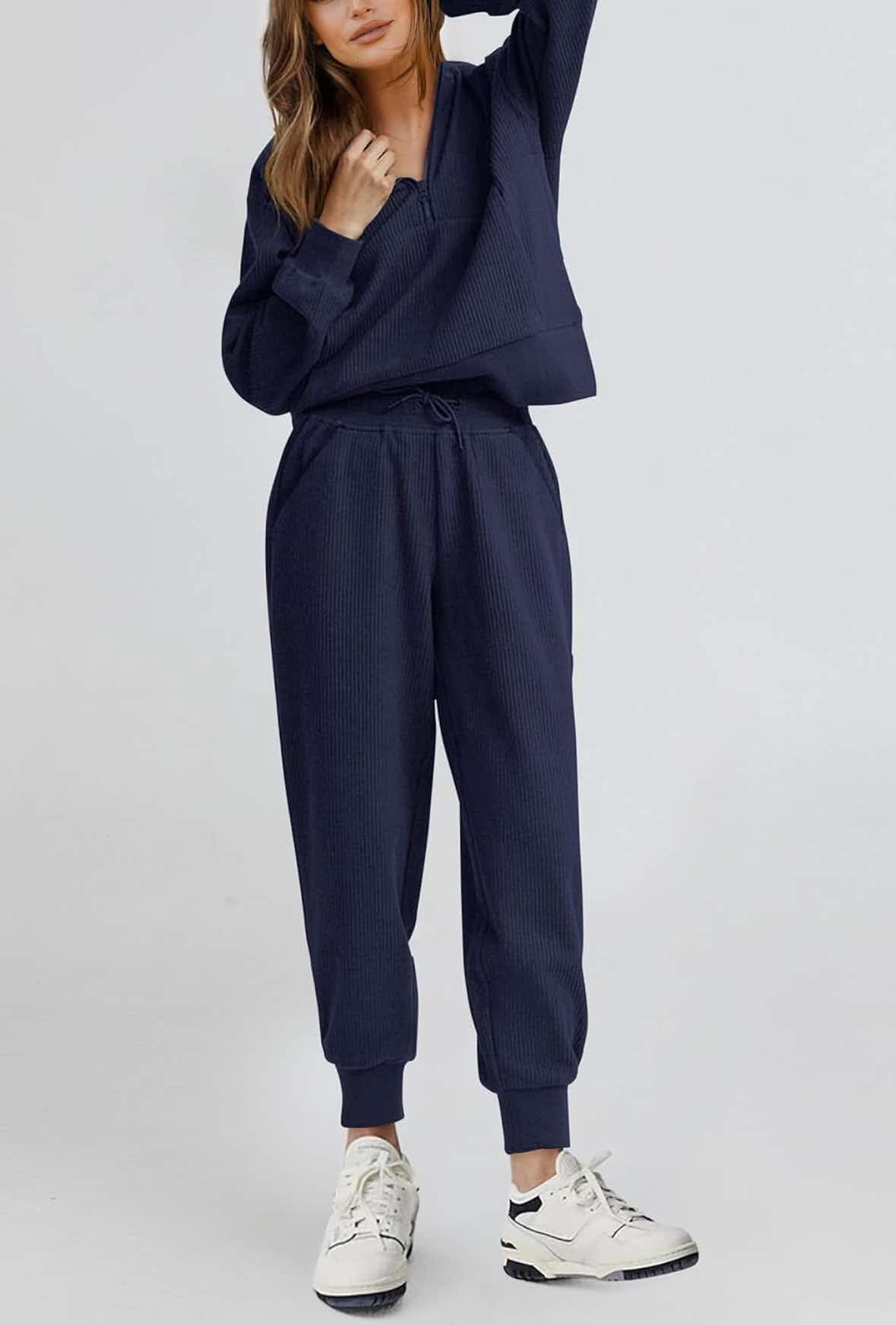 2 Piece Sweatsuits Set Long Sleeve Half Zip Pullover Sweatshirt Joggers Sweatpants R40 Large