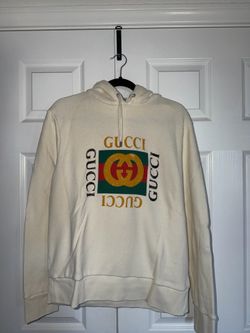 Gucci Cream Hoodie with Green & Red Logo and Gold Script