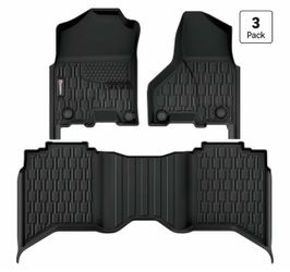 Floor Mats Compatible with 2013-2018 Ram 1500 (19-24 Classic Body only) Crew Cab; 2010-2018 Ram 2500/3500 Crew Cab, All Weather TPE Floor Liners, Cust