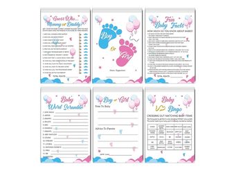 Gender Reveal Games for Guests, 6 Funny Games for Boy or Girl Gender Reveal Decorations Idea Baby Prediction Cards, Mommy Or Daddy