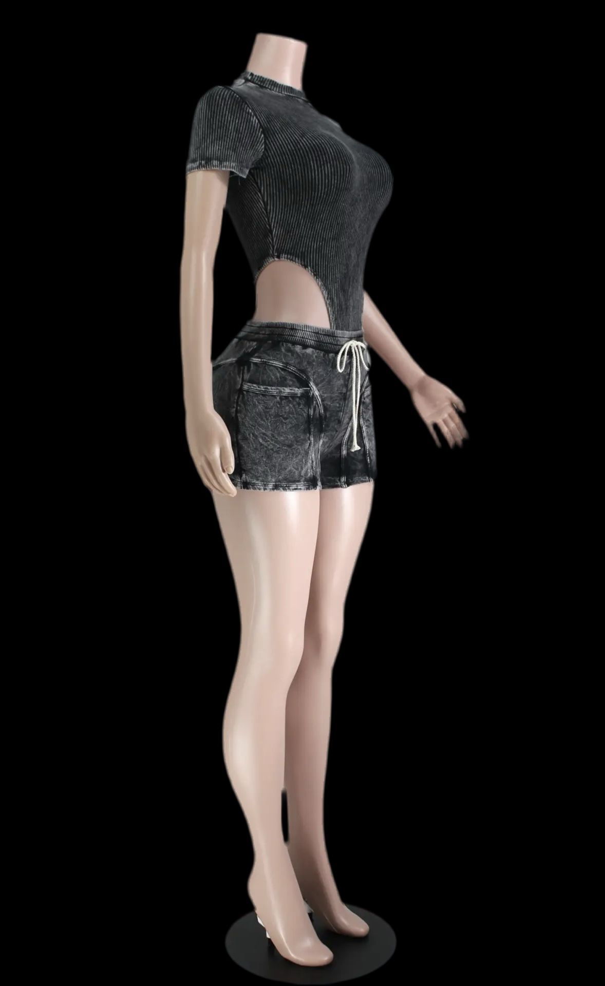 Mineral Wash Sleeveless Bodysuit & Cargo Pant Set