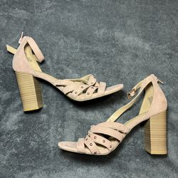 LC LAUREN CONRAD TORTE MAUVE Womens Strappy Block Heels Shoes 
