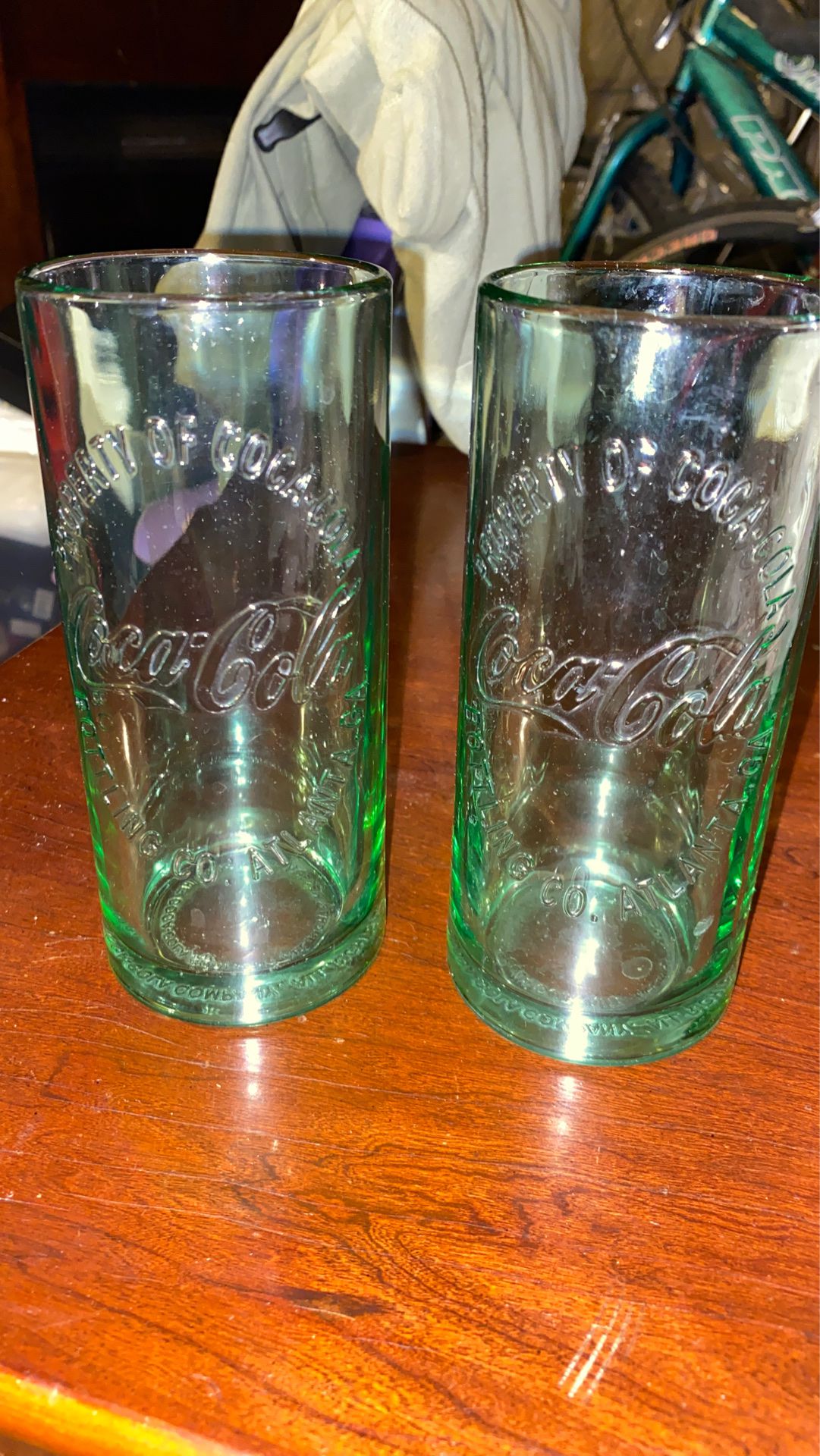 4 piece Coca Cola collectible thick green drinking glasses