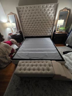 King Naples Button-tufted Wingback Headboard and matching bench.