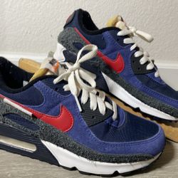 Nike Air Max 90 SE Running Club Navy Blue Red Shoe Men’s Size 7 DC9336-400 Used