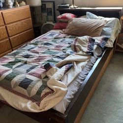 Wood Twin Bed frame w/ bookcase headboard and mattress