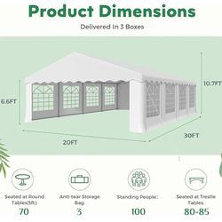 20x30ft Party Tent, Heavy Duty Large Wedding Canopy Outdoor Carport with 8 Removable Sidewalls, 2 Roll-up Doors, 3 Storage Bags, Gazebo Shelter Tent f