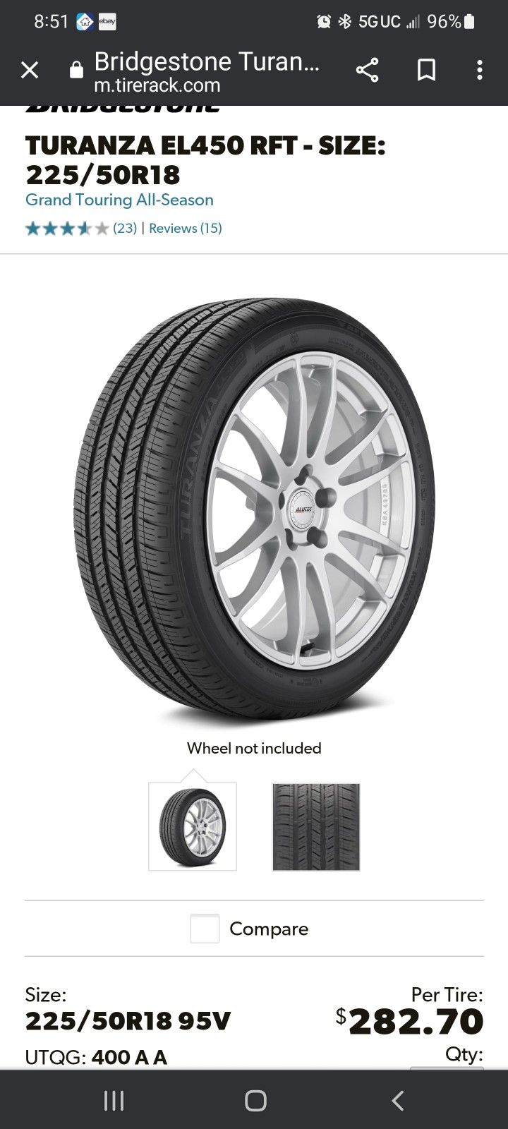 Bridgestone Turanza EL450 Tires - Less Than 500miles!
