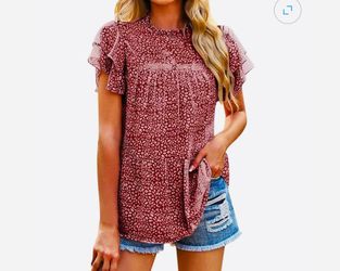 Red & white ruffled sleeve top MED