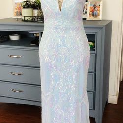 Sequined Baby blue Prom Dress
