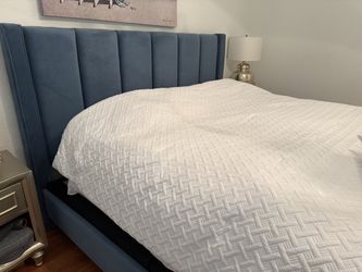 Blue velvet king size headboard