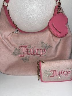 Juicy Couture Pink Velour Shoulder Bag & Wallet Set 