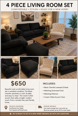 🛋️ 4-PIECE LIVING ROOM SET — $650 ✨