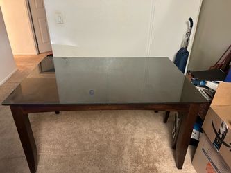 Glass Top Dining Table with Wood Base