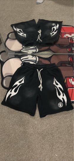 Black Flame Graphic Shorts and Hat Set