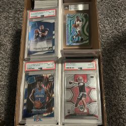 1000+++BASKETBALL AND FOOTBALL BASE PLUS 4 PSA GRADED CARDS AND ONE LEAF 1/1