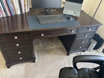 Dark Wood Executive Desk with Drawers