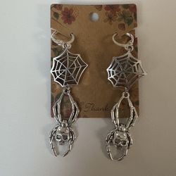Spider Skull Web Earrings Halloween 