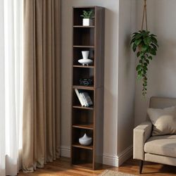 9.3" 8-Tier Slim / Narrow Bookshelf (Convertible to 18.6" 4-Tier Bookshelf) w/ Walnut Finish [NEW] **Assembly Req