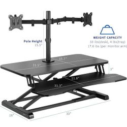 Standing Desk Converter--Dual 13 to 30 inch Monitor Stand, Monitor Mount and Desk Riser