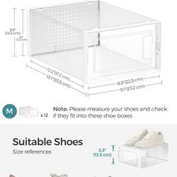 SONGMICS Shoe Storage Organizers Stackable Clear Plastic Boxes Set of 12 - White