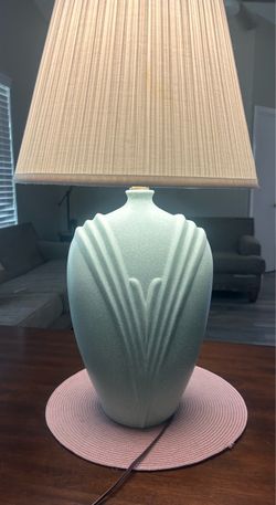 Vintage 1980s Art Deco Revival Mint Green Ceramic Table Lamp