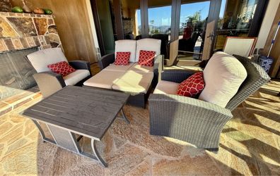3-Piece Outdoor Wicker Patio Set – Convertible Pull-Out Loveseat – $125