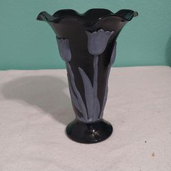 Glass flower vase black and blue 