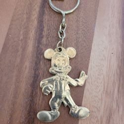 Vintage MICKEY MOUSE Solid Brass Character Key Ring Disneyland 1980s 4.5"