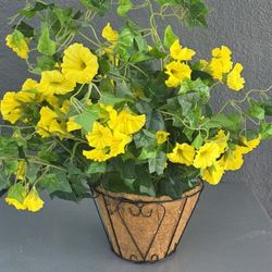 New artificial hanging morning glory plant featuring yellow flowers and trailing vines