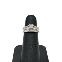 14K White Gold 1.2Ctw Natural Diamond Princess & round cut Wedding rings set sz6