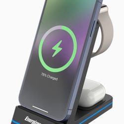 🔥NEW🔥 Energizer 3-in-1 15W Qi Wireless Fast Charger Stand with RGB for iPhone AirPods