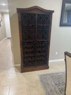 Wood and Wrought Iron Wine Cabinet