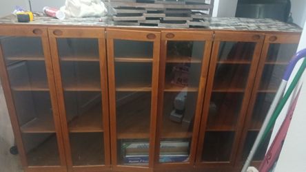 Wood Cabinet with Glass Doors