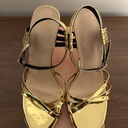 Gold Strappy High Heels – Women’s Size 7 (3.35” Heel) Brand New