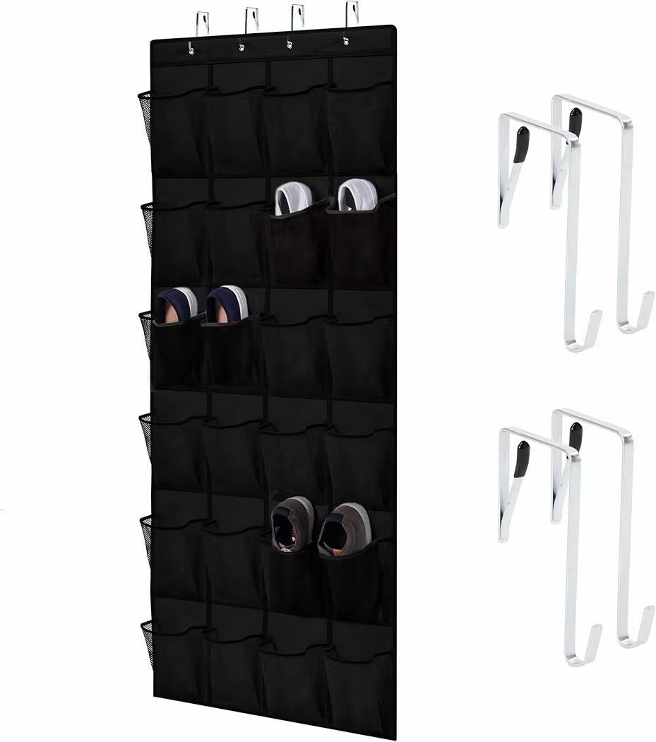 Home Genie Over the Door Hanging Shoe Organizer 1 Pack 24 Breathable Mesh Pocket
