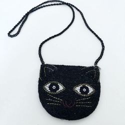 Beaded Black Cat Face Purse  Really Cute!