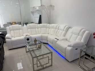 Modern White Premium Leather Reclining Sectional with LED Lights 🌟Down payment $85