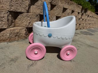 Vintage Little Tikes Stroller Carriage Buggy White Pink Child Size Baby Doll Toy